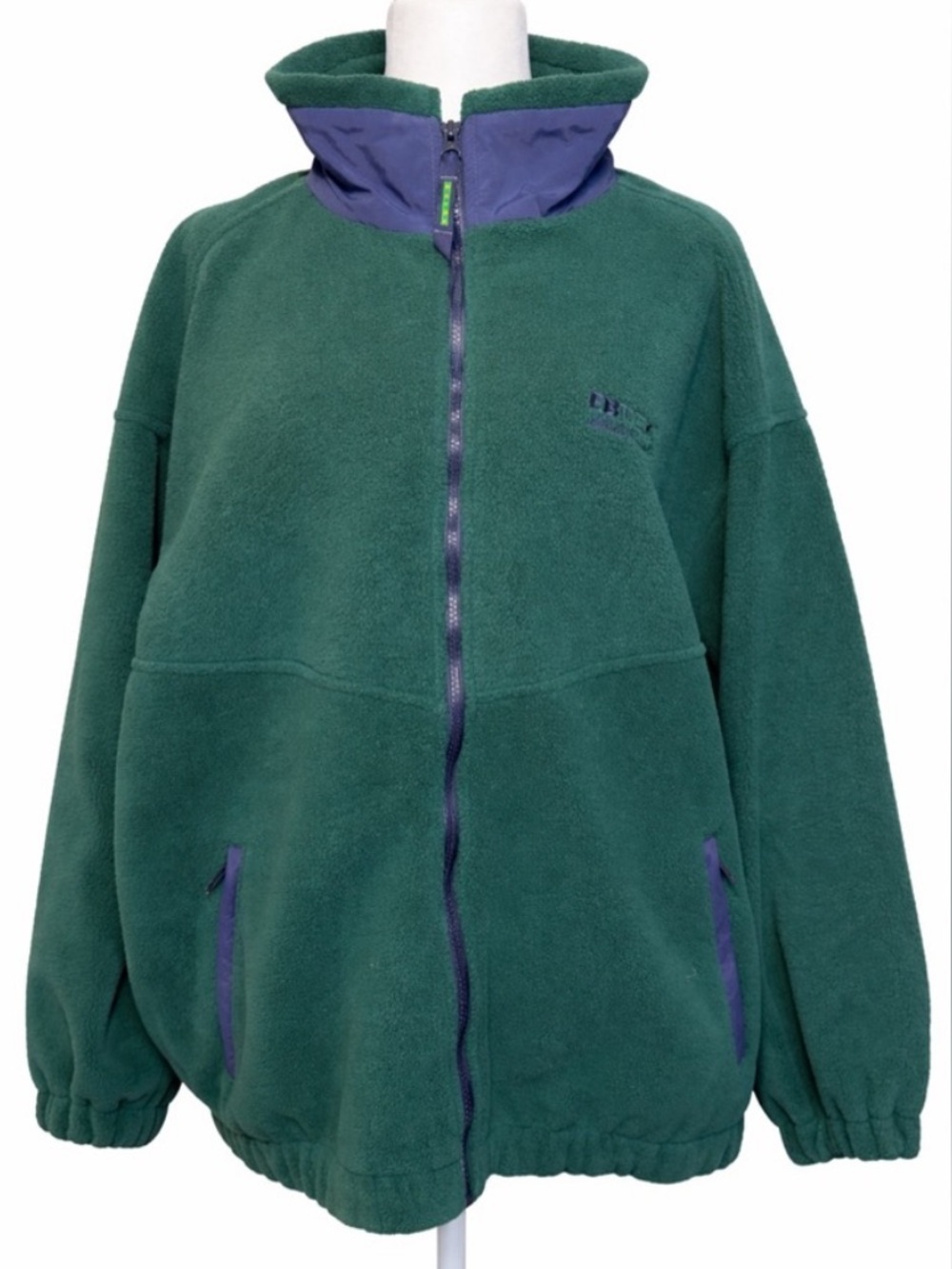 Vintage LL Bean EBTek Fleece Jacket Green Purple Full Zip Hooded Mens XL Travel